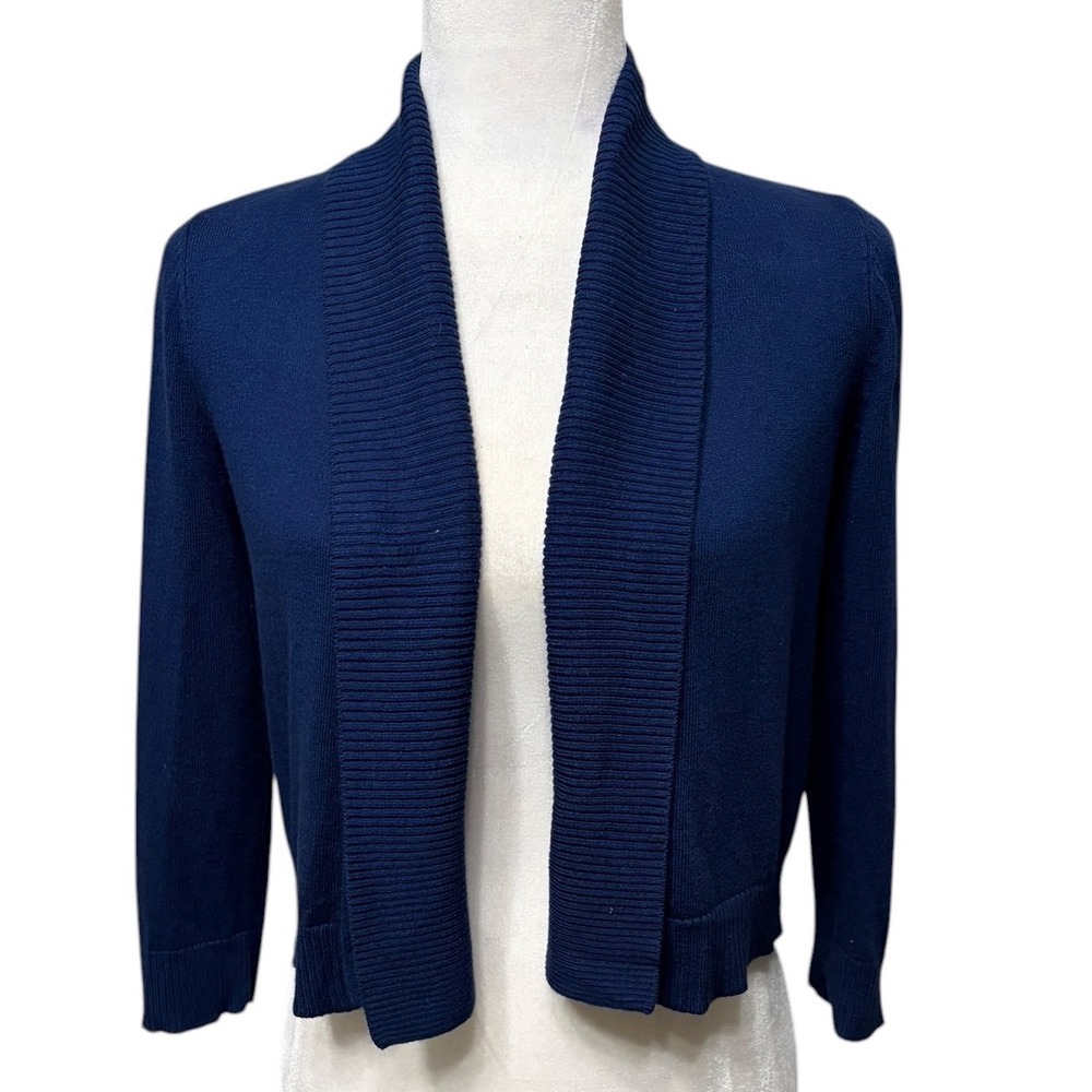 NWT INC Navy Blue Open Front Cardigan Shawl Collar Cropped Women's Size‎ SPetite